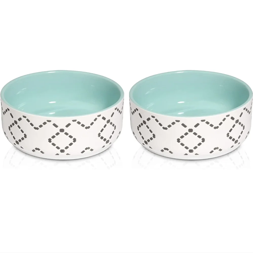 2 Blue or Pink Modern Ceramic Cat Bowl
